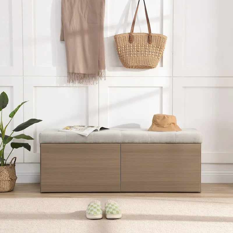 49 Shoe Storage Bench Entryway Shoe Cabinet Storage Ottoman with Padded Seat Cushion and Double Doors