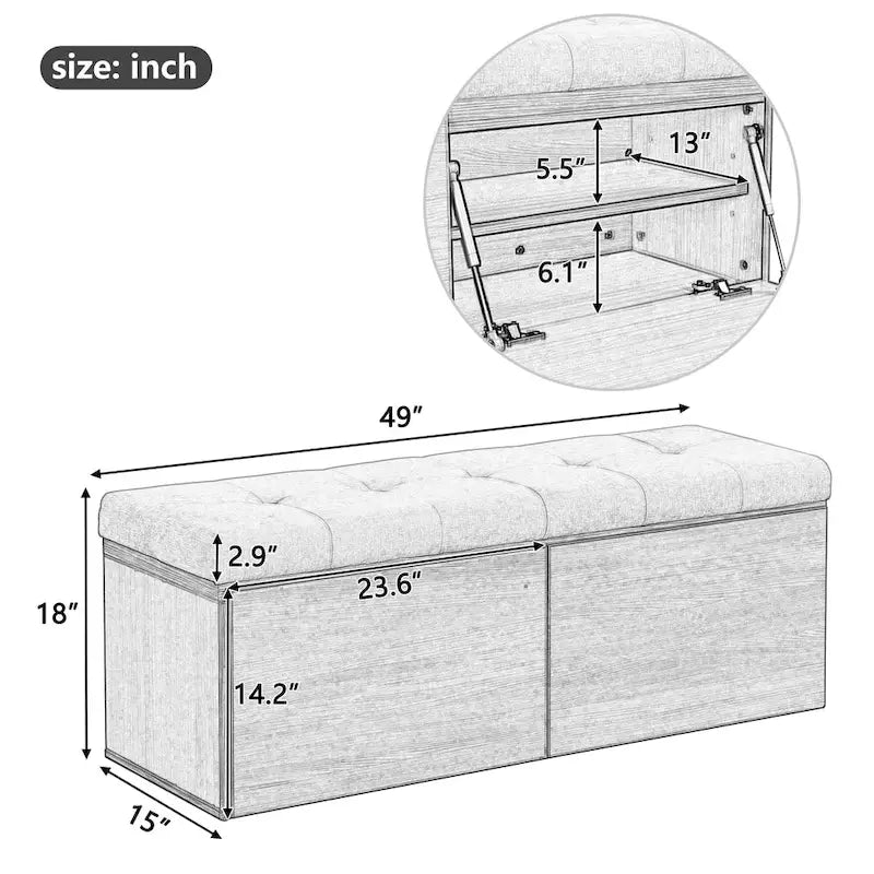 49 Shoe Storage Bench Entryway Shoe Cabinet Storage Ottoman with Padded Seat Cushion and Double Doors
