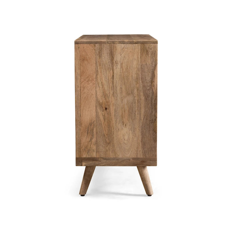 Handcrafted Mango Wood 3-Drawer Chest with 3D Carved Panel Natural Finish