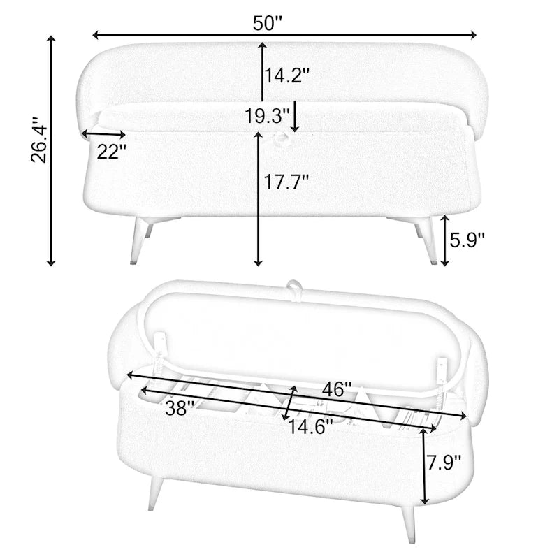 Upholstered Storage Bench with Curved Back and Metal Legs Pink Green Grey