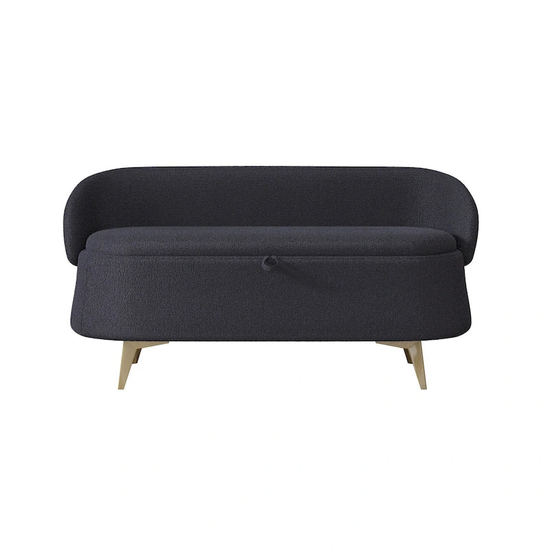 Upholstered Storage Bench with Curved Back and Metal Legs Pink Green Grey