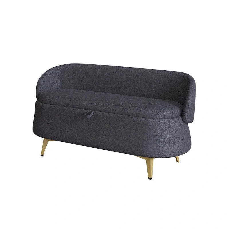 Upholstered Storage Bench with Curved Back and Metal Legs Pink Green Grey