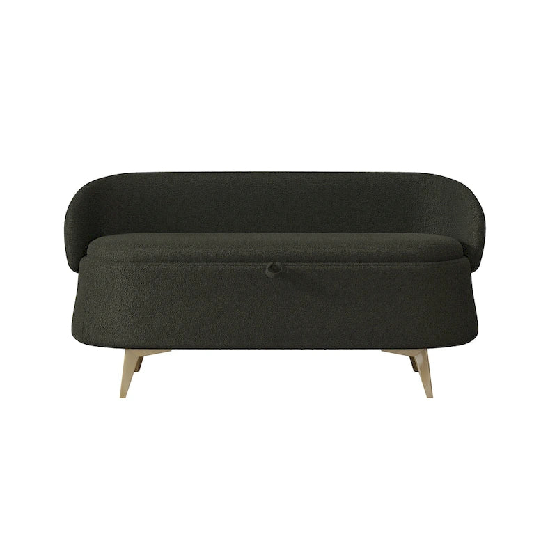 Upholstered Storage Bench with Curved Back and Metal Legs Pink Green Grey