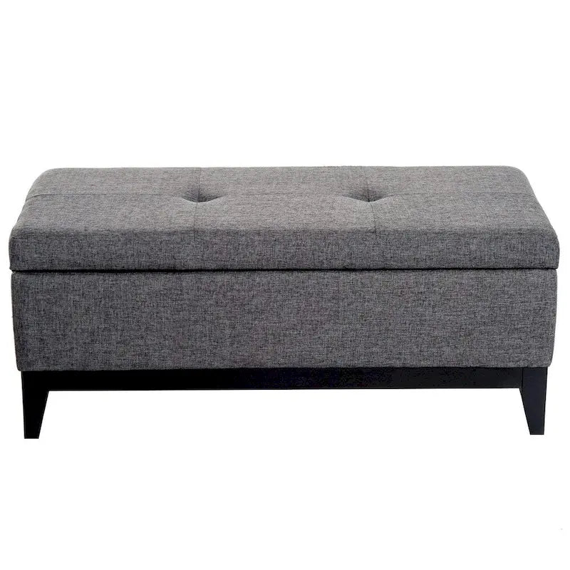 Rectangular Linen Fabric Tufted Storage Ottoman Bench with Tray, Grey