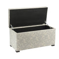 Floral Fabric Upholstered Storage Trunk Ottoman Bench Blue Off-White Living Room