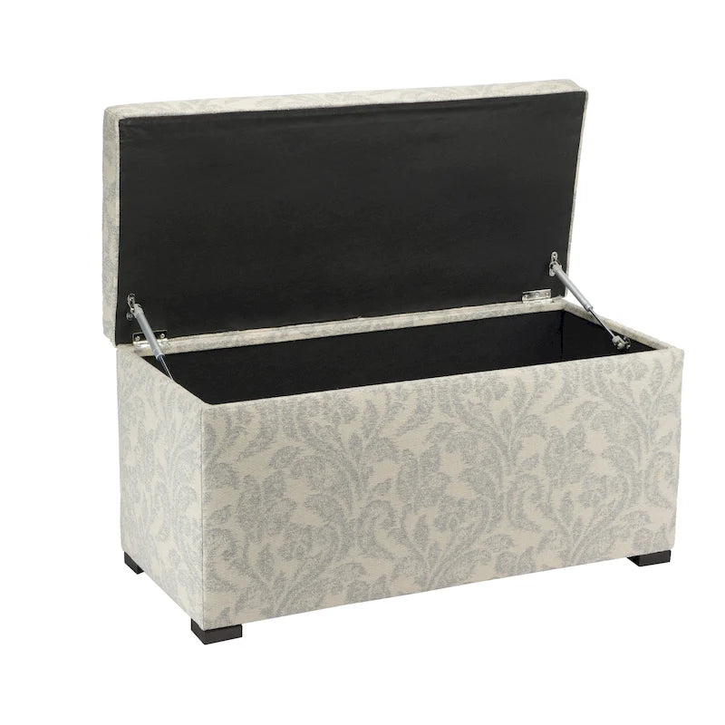 Floral Fabric Upholstered Storage Trunk Ottoman Bench Blue Off-White Living Room