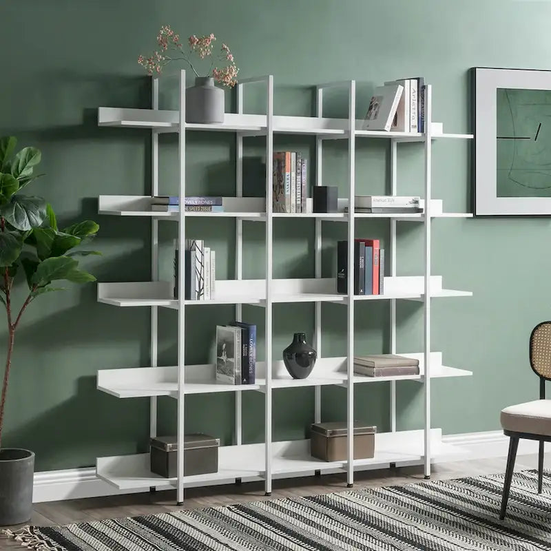 5-Tier Open Bookshelf with Metal Frame, Brown / White / Black