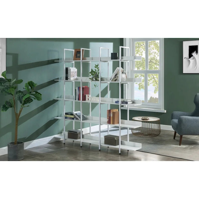 5-Tier Open Bookshelf with Metal Frame, Brown / White / Black