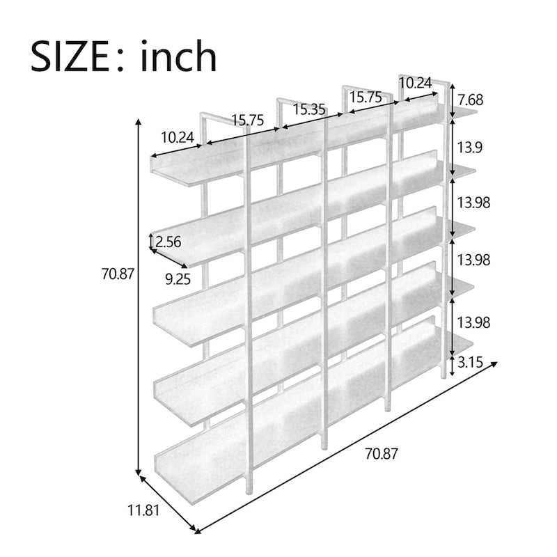 5-Tier Open Bookshelf with Metal Frame, Brown / White / Black