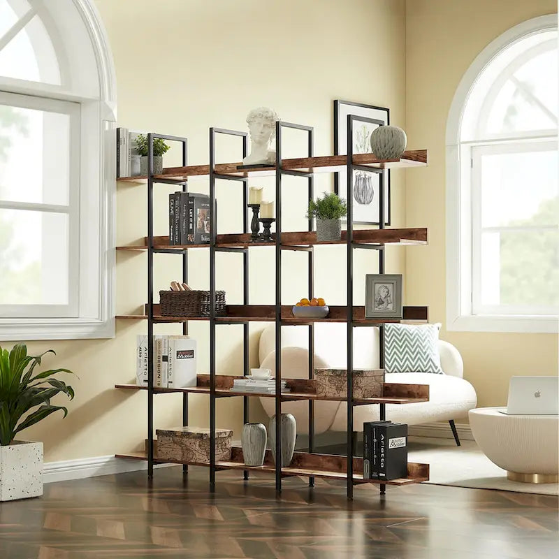 5-Tier Open Bookshelf with Metal Frame, Brown / White / Black