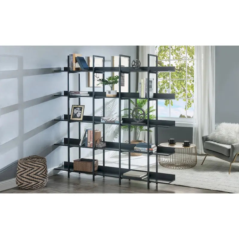 5-Tier Open Bookshelf with Metal Frame, Brown / White / Black