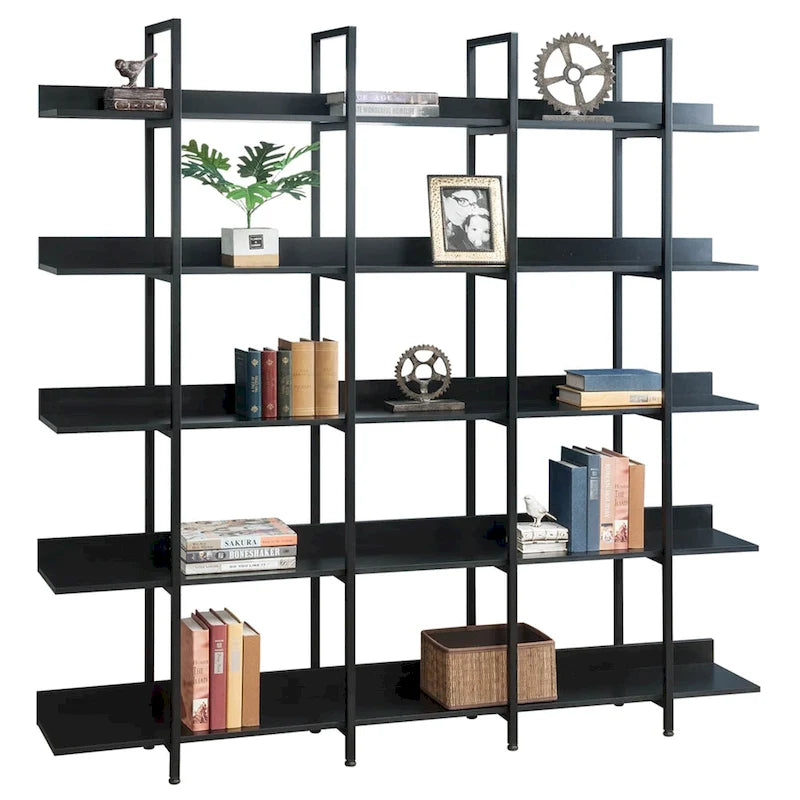 5-Tier Open Bookshelf with Metal Frame, Brown / White / Black