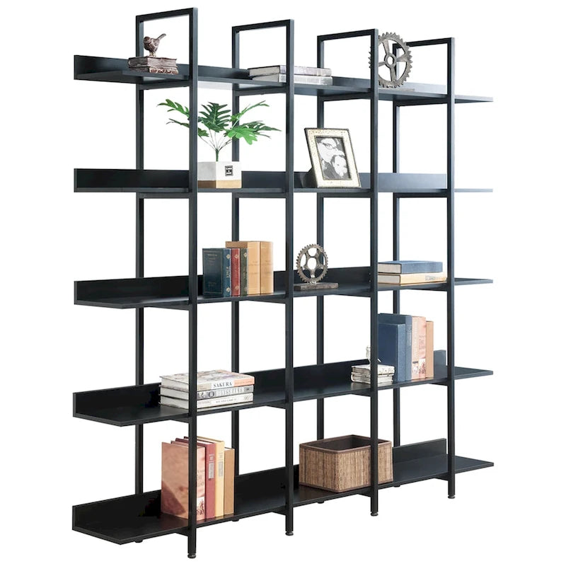5-Tier Open Bookshelf with Metal Frame, Brown / White / Black