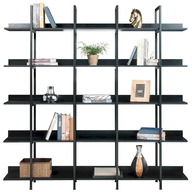 5-Tier Open Bookshelf with Metal Frame, Brown / White / Black