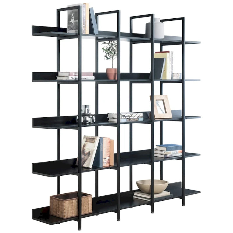 5-Tier Open Bookshelf with Metal Frame, Brown / White / Black