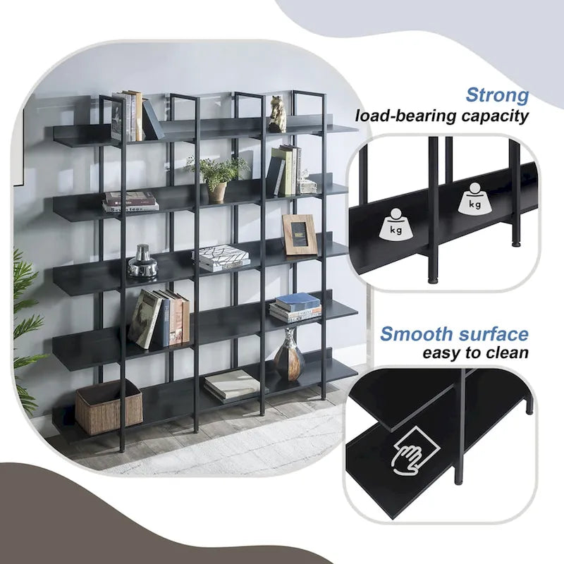 5-Tier Open Bookshelf with Metal Frame, Brown / White / Black