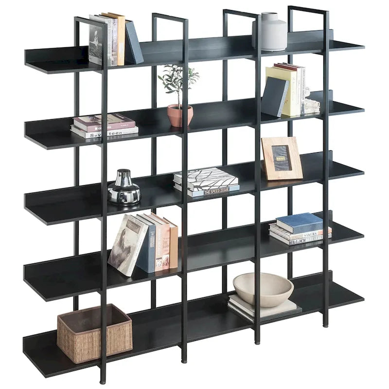 5-Tier Open Bookshelf with Metal Frame, Brown / White / Black