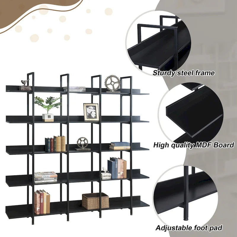 5-Tier Open Bookshelf with Metal Frame, Brown / White / Black