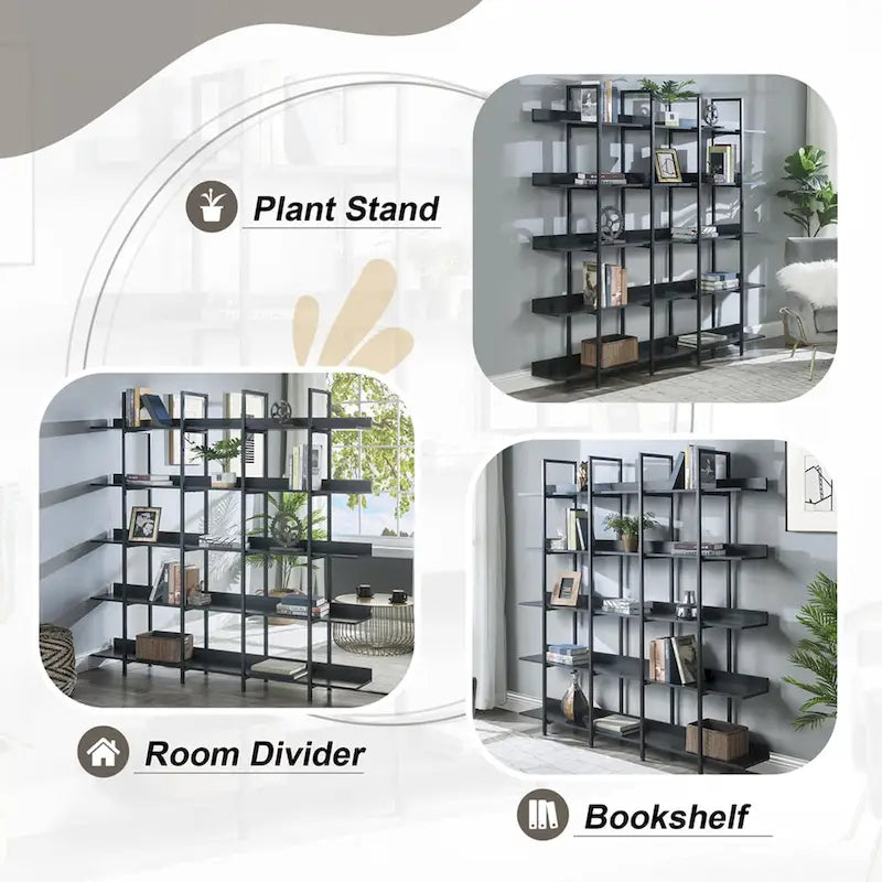 5-Tier Open Bookshelf with Metal Frame, Brown / White / Black