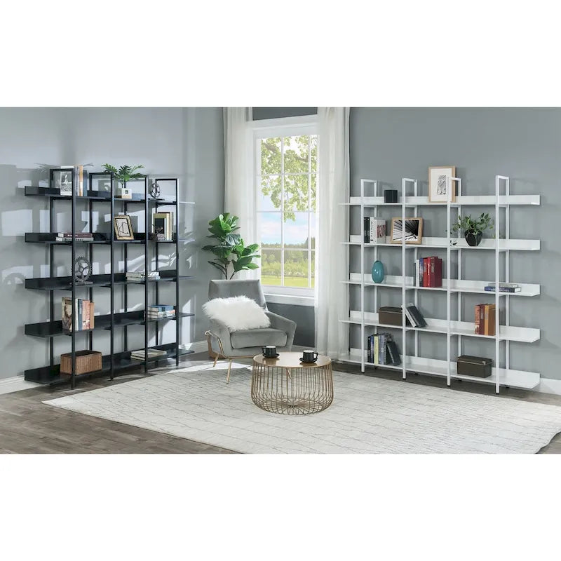5-Tier Open Bookshelf with Metal Frame, Brown / White / Black