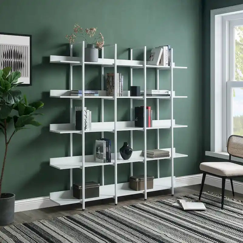 5-Tier Open Bookshelf with Metal Frame, Brown / White / Black
