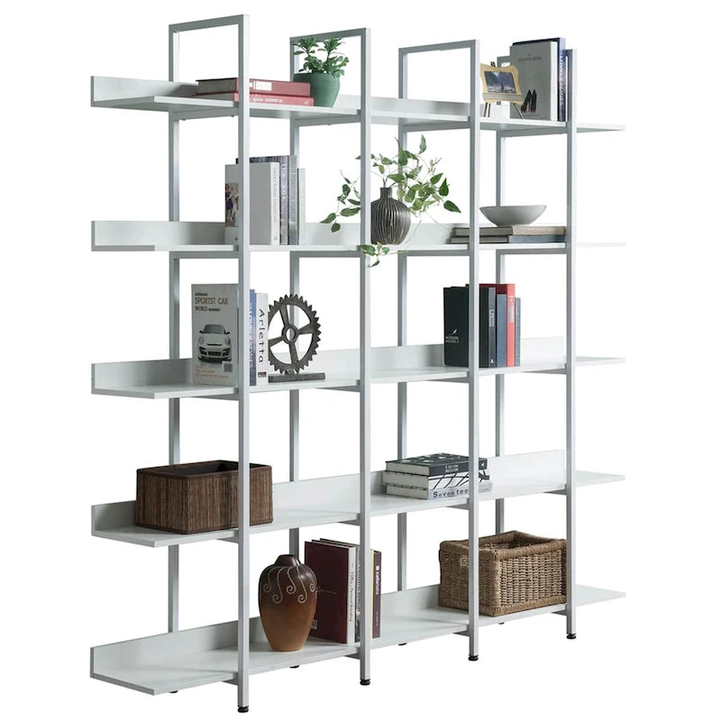 5-Tier Open Bookshelf with Metal Frame, Brown / White / Black