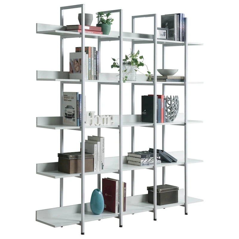 5-Tier Open Bookshelf with Metal Frame, Brown / White / Black