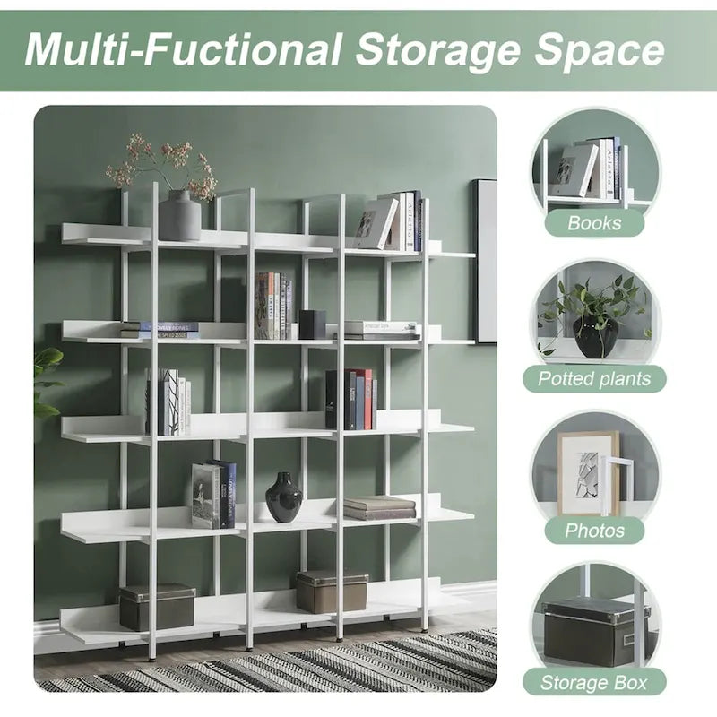 5-Tier Open Bookshelf with Metal Frame, Brown / White / Black