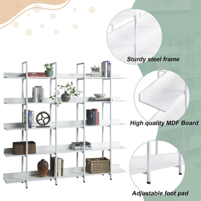 5-Tier Open Bookshelf with Metal Frame, Brown / White / Black
