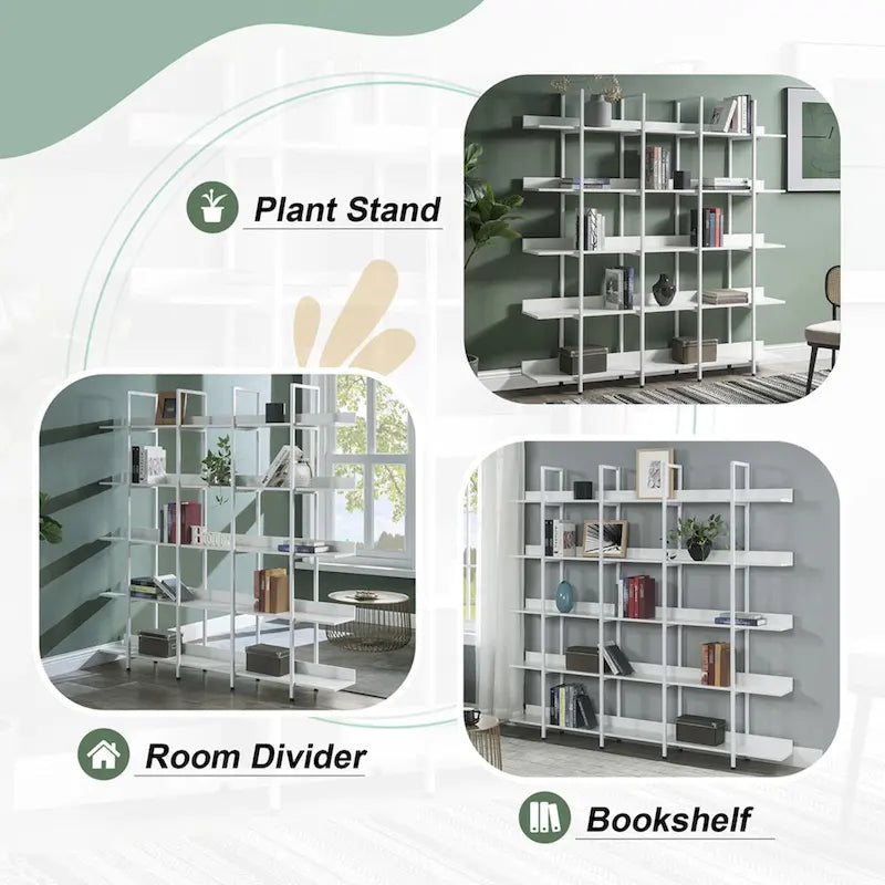 5-Tier Open Bookshelf with Metal Frame, Brown / White / Black