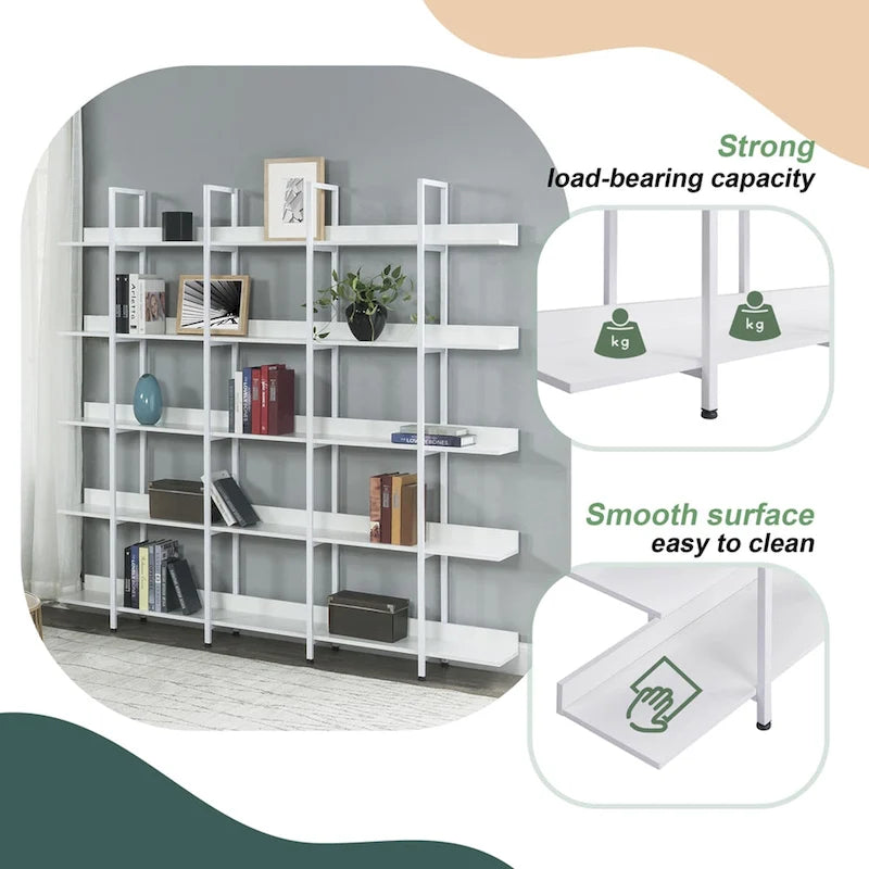 5-Tier Open Bookshelf with Metal Frame, Brown / White / Black