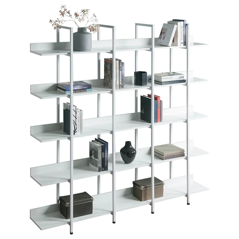 5-Tier Open Bookshelf with Metal Frame, Brown / White / Black