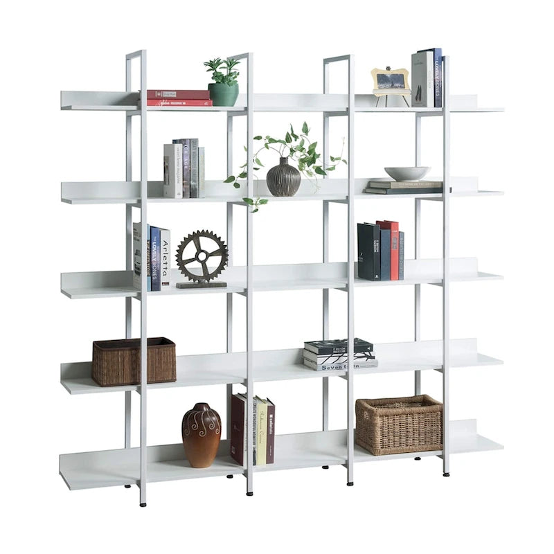 5-Tier Open Bookshelf with Metal Frame, Brown / White / Black