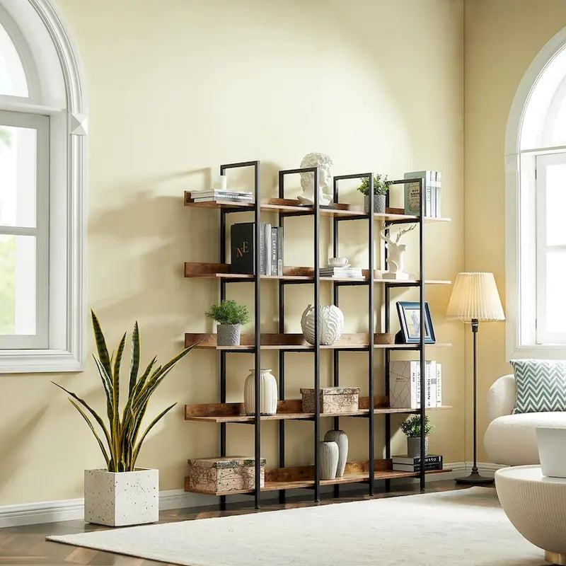 5-Tier Open Bookshelf with Metal Frame, Brown / White / Black