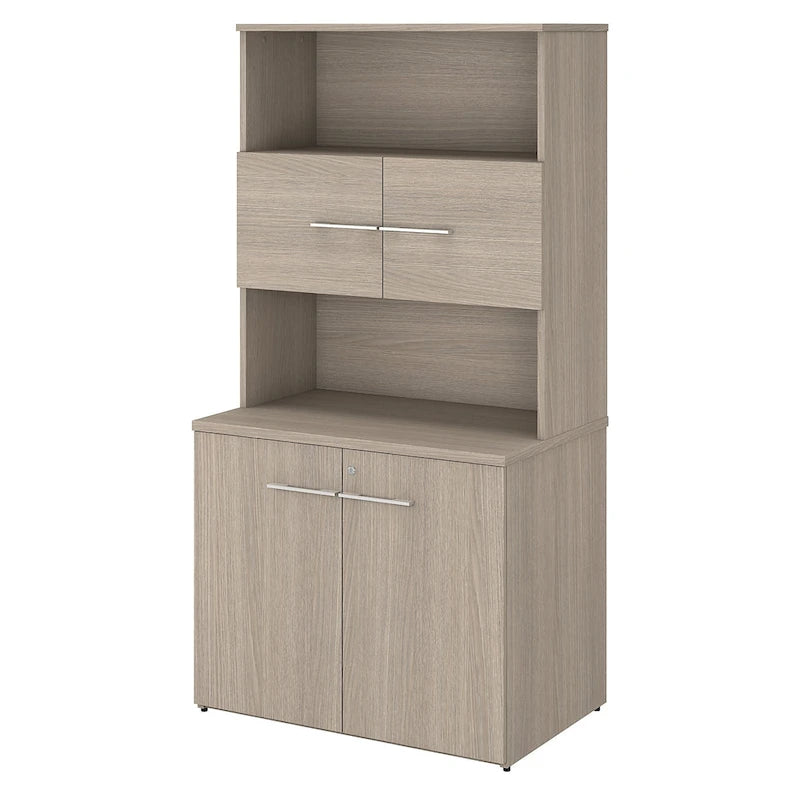 Tall Storage Cabinet with Doors Open Shelves Storm Gray Wood