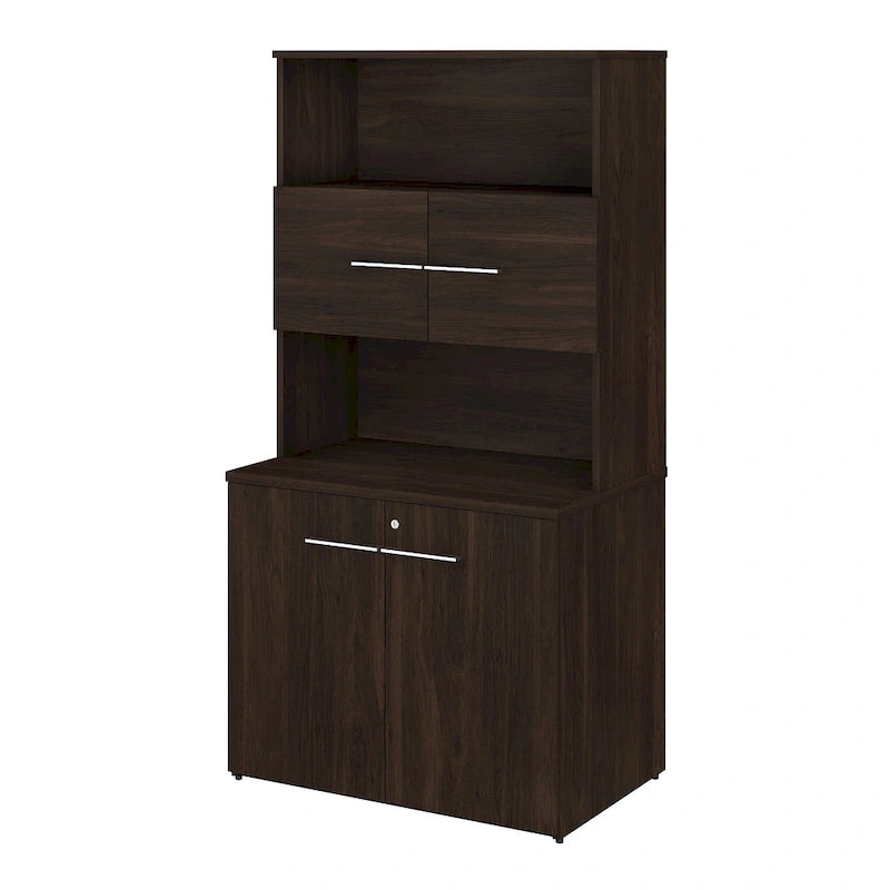 Tall Storage Cabinet with Doors Open Shelves Storm Gray Wood