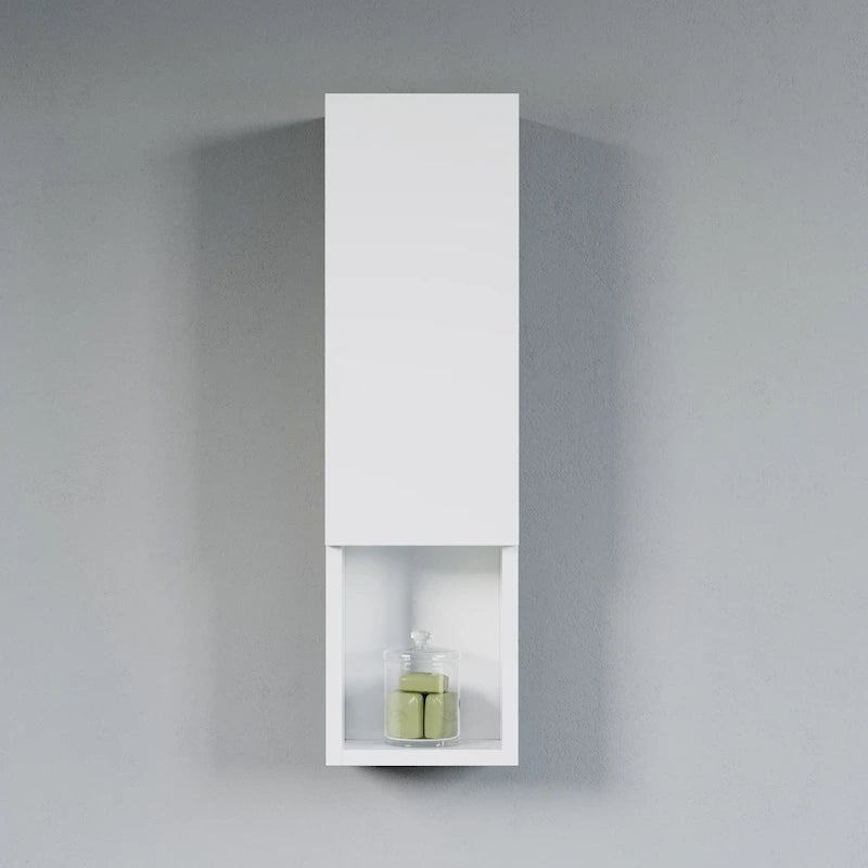 Wall-Mounted Laminated Wood Side Cabinet with Soft Close Door and Open Shelf
