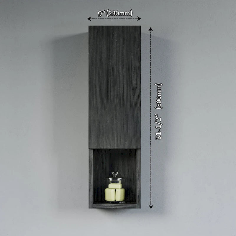 Wall-Mounted Laminated Wood Side Cabinet with Soft Close Door and Open Shelf