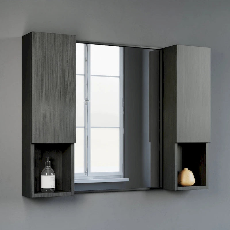 Wall-Mounted Laminated Wood Side Cabinet with Soft Close Door and Open Shelf