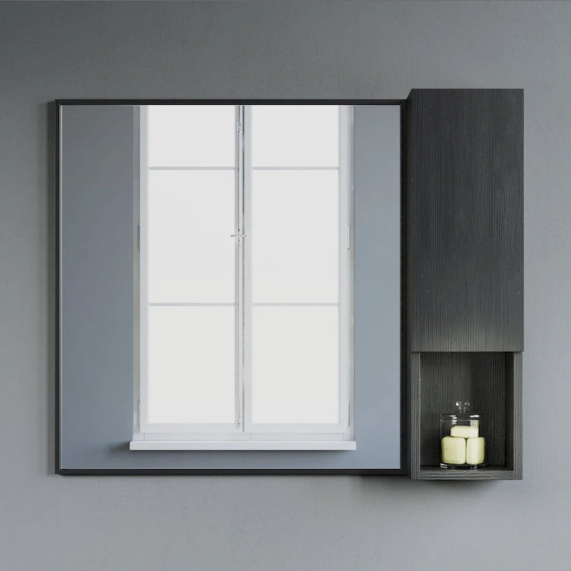 Wall-Mounted Laminated Wood Side Cabinet with Soft Close Door and Open Shelf