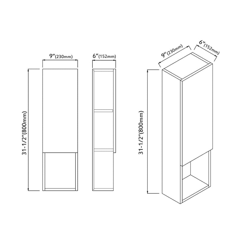 Wall-Mounted Laminated Wood Side Cabinet with Soft Close Door and Open Shelf