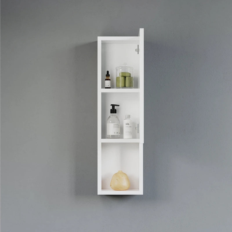 Wall-Mounted Laminated Wood Side Cabinet with Soft Close Door and Open Shelf