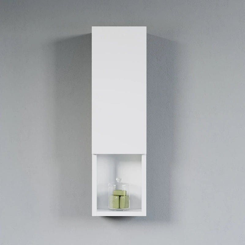 Wall-Mounted Laminated Wood Side Cabinet with Soft Close Door and Open Shelf