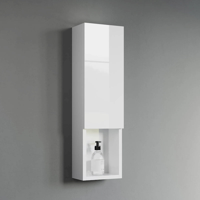 Wall-Mounted Laminated Wood Side Cabinet with Soft Close Door and Open Shelf