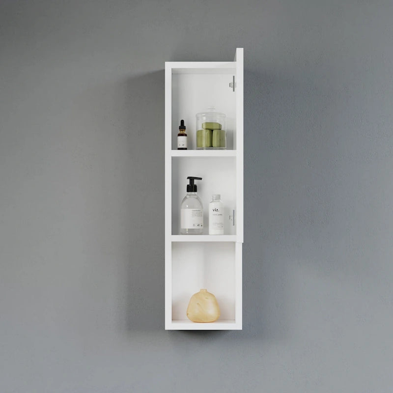 Wall-Mounted Laminated Wood Side Cabinet with Soft Close Door and Open Shelf