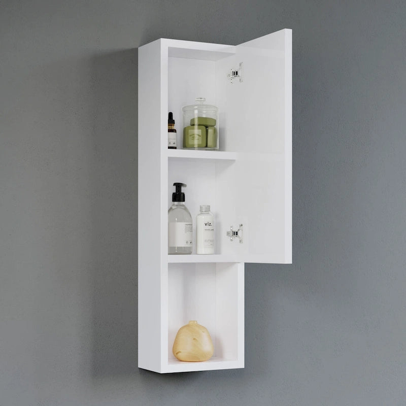 Wall-Mounted Laminated Wood Side Cabinet with Soft Close Door and Open Shelf