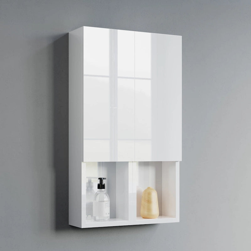 Wall-Mounted Laminated Wood Side Cabinet with Soft Close Door and Open Shelf