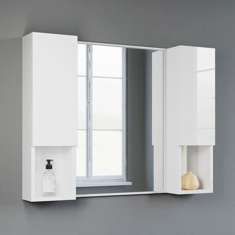Wall-Mounted Laminated Wood Side Cabinet with Soft Close Door and Open Shelf