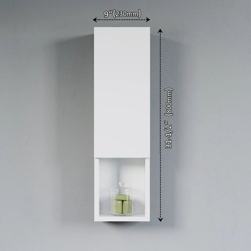 Wall-Mounted Laminated Wood Side Cabinet with Soft Close Door and Open Shelf