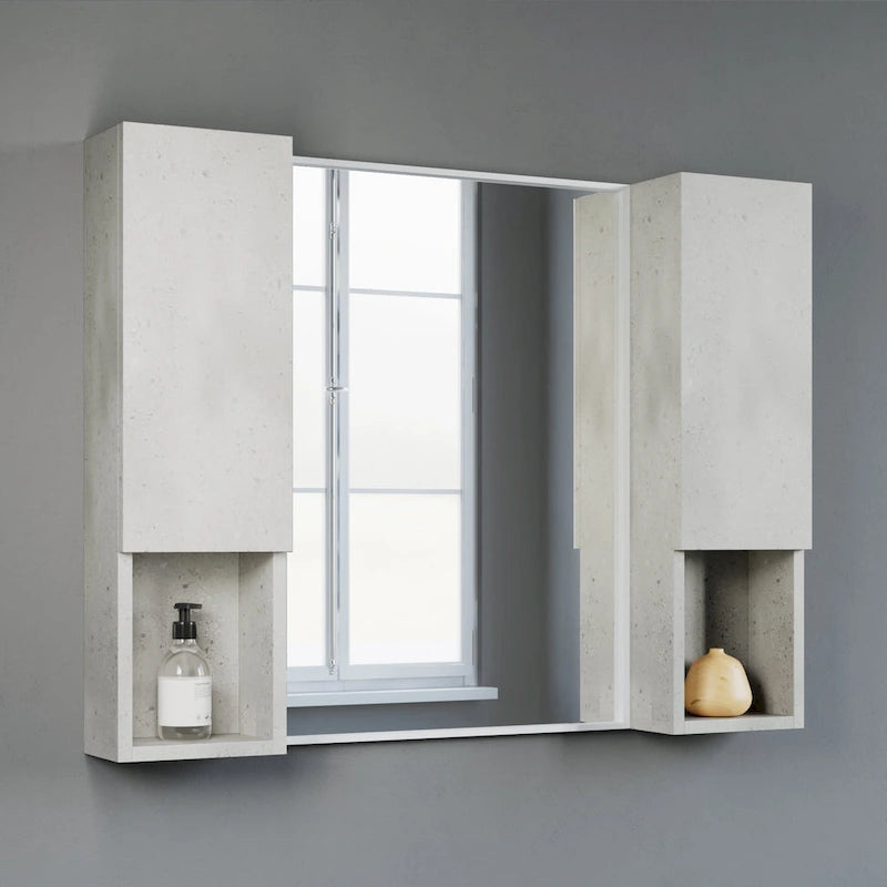 Wall-Mounted Laminated Wood Side Cabinet with Soft Close Door and Open Shelf